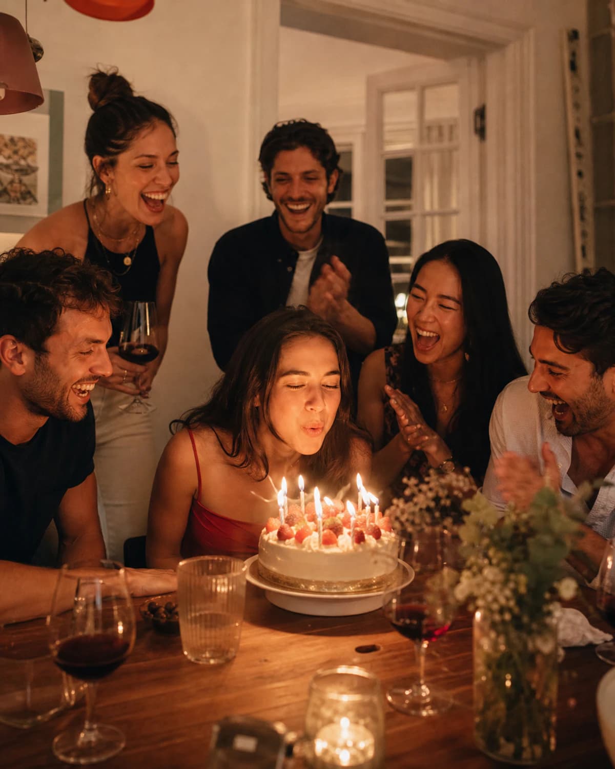 Friends celebrating a birthday and capturing the party